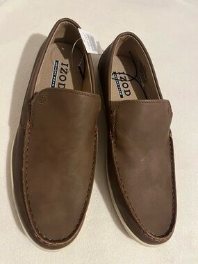 Izod Brown Leather Slip-On Loafers